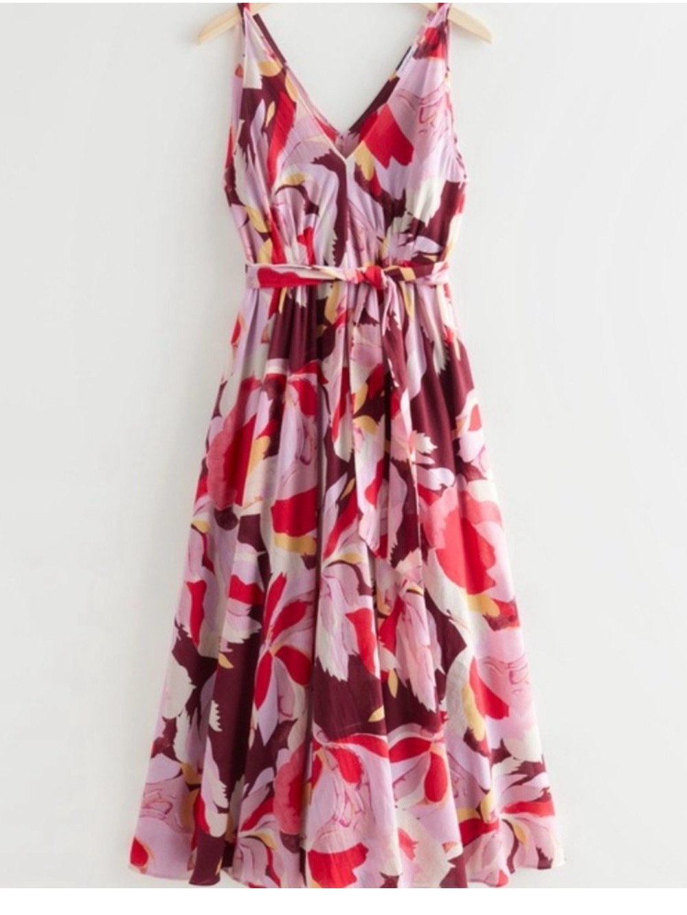 & Other Stories Pink Red Floral Wrap Dress